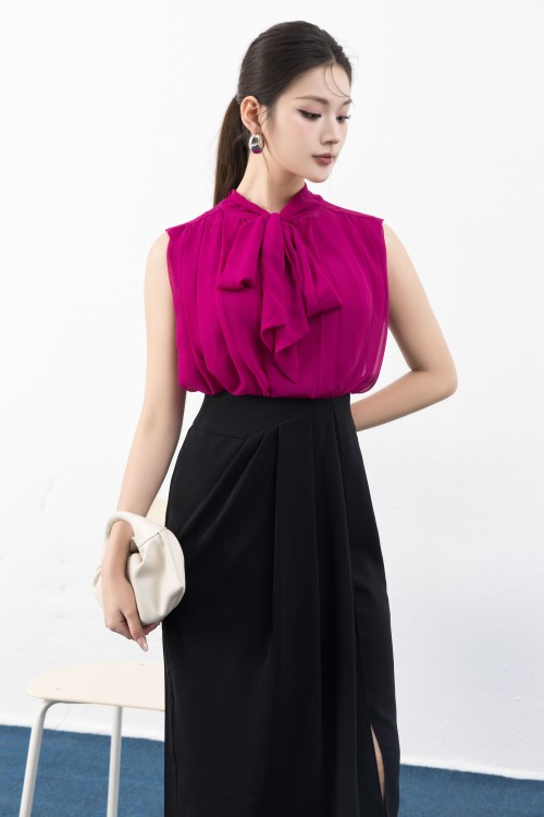 Sixdo Dark Murrey Sleeveless Chiffon Top